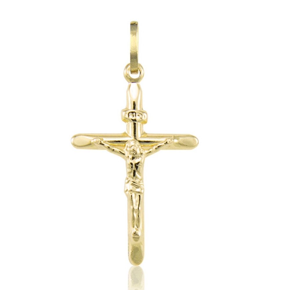 14k solid yellow gold crucifix cross pendant